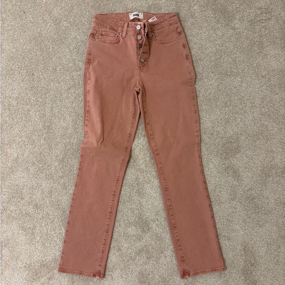 PAIGE High-Rise Button-Fly Jeans in Dusty Rose